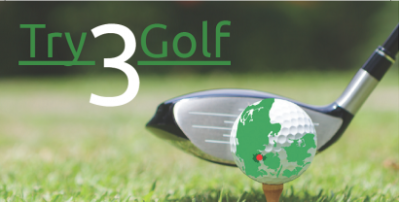 Try 3 Golf, golfkølle der skal til at slå til golfbold med Danmarkskortet printet på sig